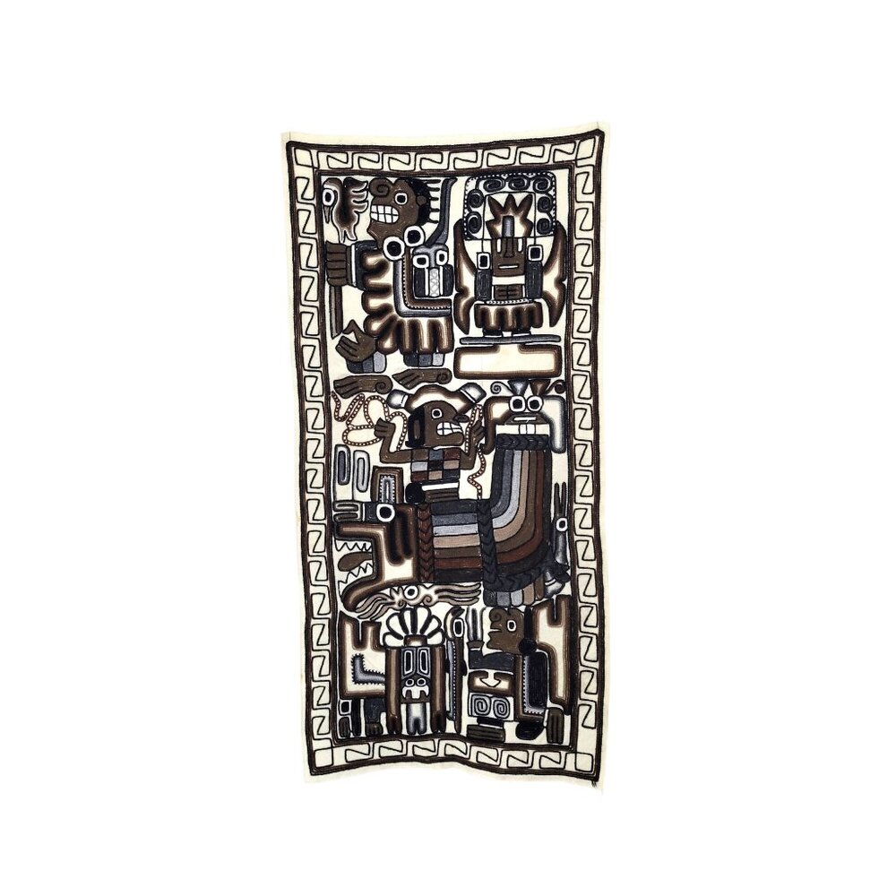 Handmade Peruvian Aztec Mayan Boho Folk Art Woven Wall Hanging Neutral Tones - Picture 11 of 11